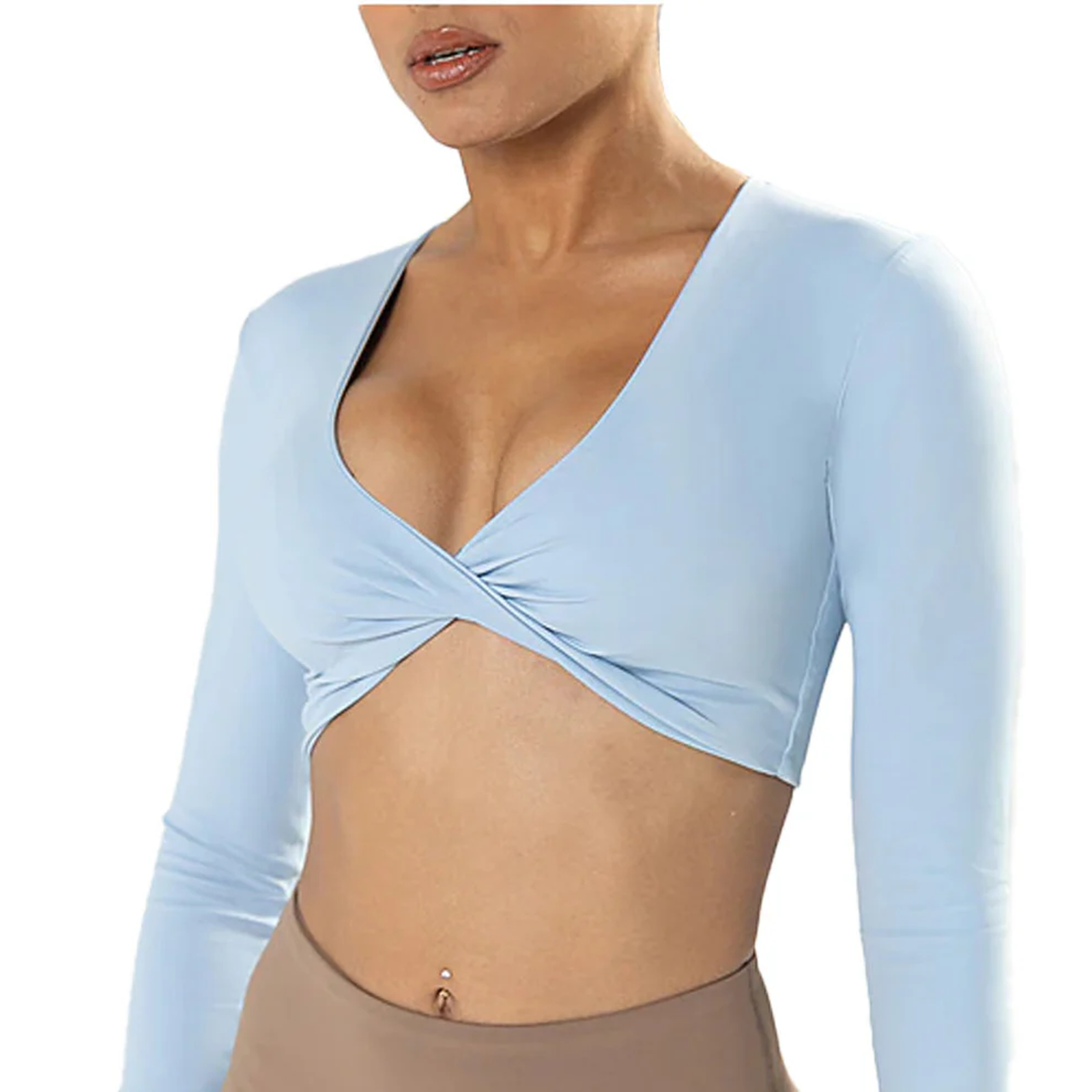 Women’s Malani Long Sleeve Crop Top – Blue | Lightweight Stretch Active Top with Twist Front